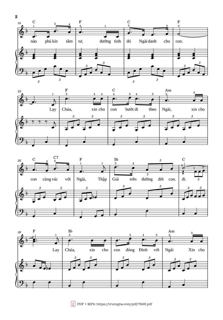 Page 2 of the piano sheet music PDF Piano - Con đường Chúa đã đi qua Piano đệm hát by Lm. Văn Chi