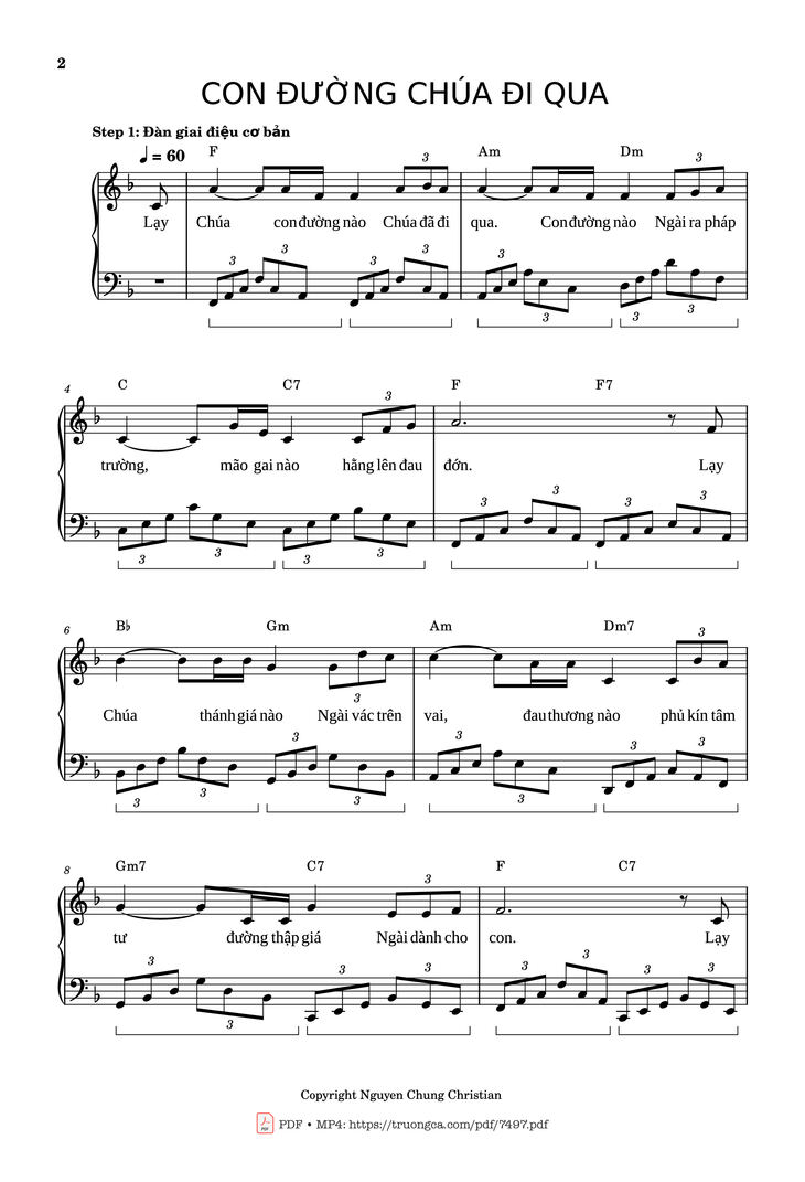 Page 2 of the piano sheet music PDF Piano - Con đường Chúa đã đi qua Piano Solo cơ bản by Lm. Văn Chi