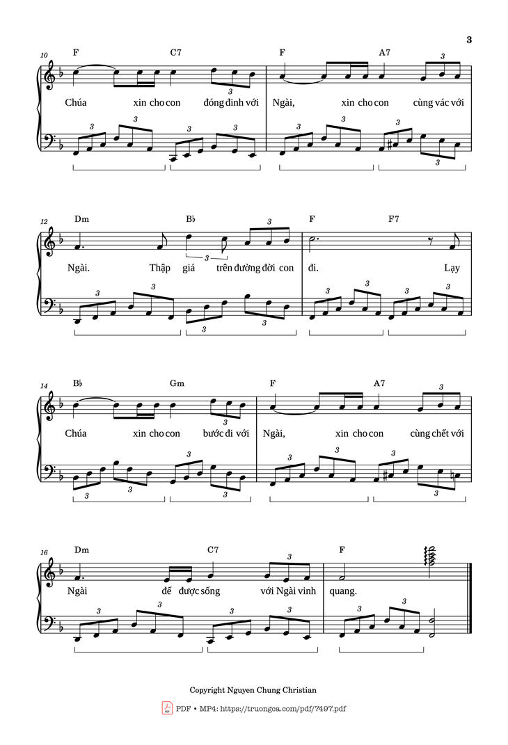 Page 3 of the piano sheet music PDF Piano - Con đường Chúa đã đi qua Piano Solo cơ bản by Lm. Văn Chi