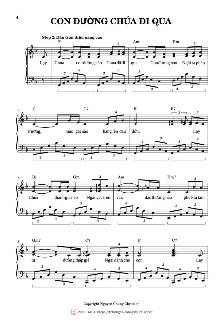 Page 4 of the piano sheet music PDF Piano - Con đường Chúa đã đi qua Piano Solo cơ bản by Lm. Văn Chi