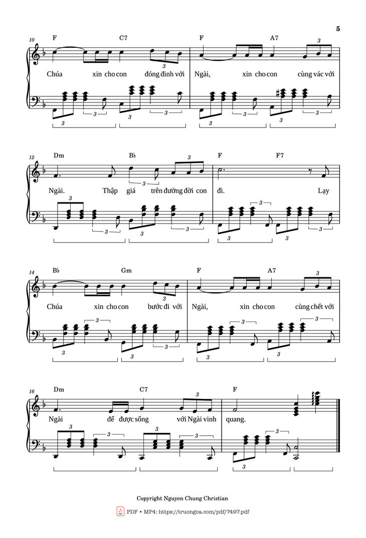 Page 5 of the piano sheet music PDF Piano - Con đường Chúa đã đi qua Piano Solo cơ bản by Lm. Văn Chi