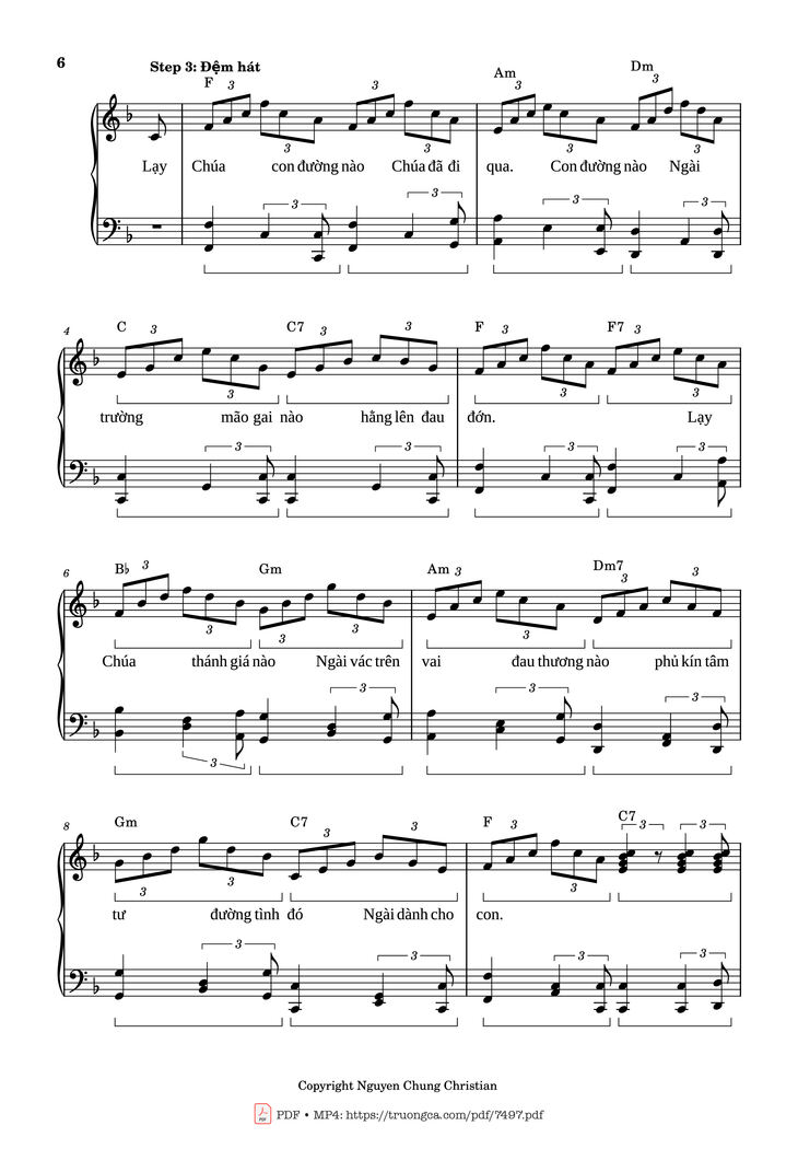 Page 6 of the piano sheet music PDF Piano - Con đường Chúa đã đi qua Piano Solo cơ bản by Lm. Văn Chi