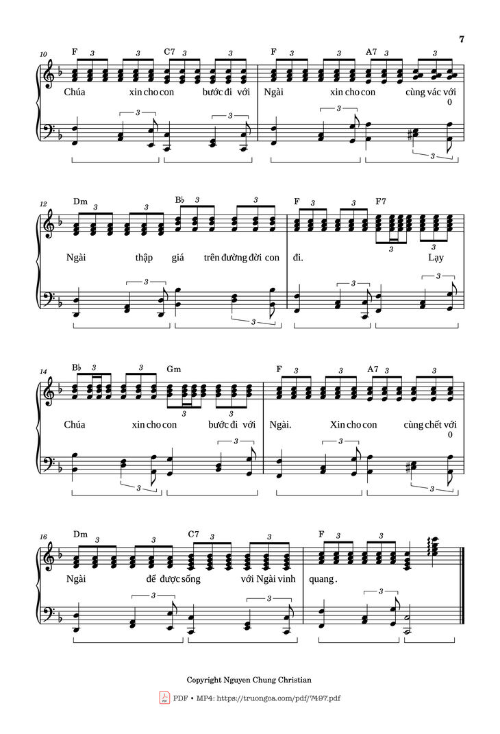Page 7 of the piano sheet music PDF Piano - Con đường Chúa đã đi qua Piano Solo cơ bản by Lm. Văn Chi