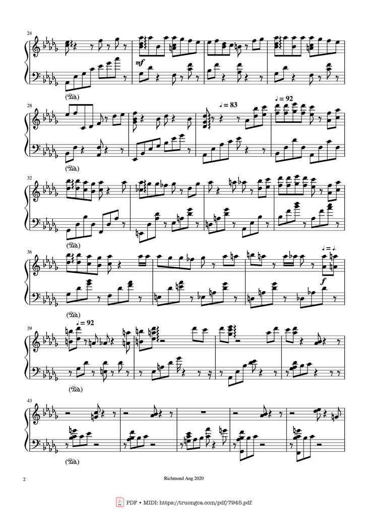 Page 2 of the piano sheet music PDF - The name of life, Inochi No Namae (Joe Hisaishi) by Joe Hisaishi