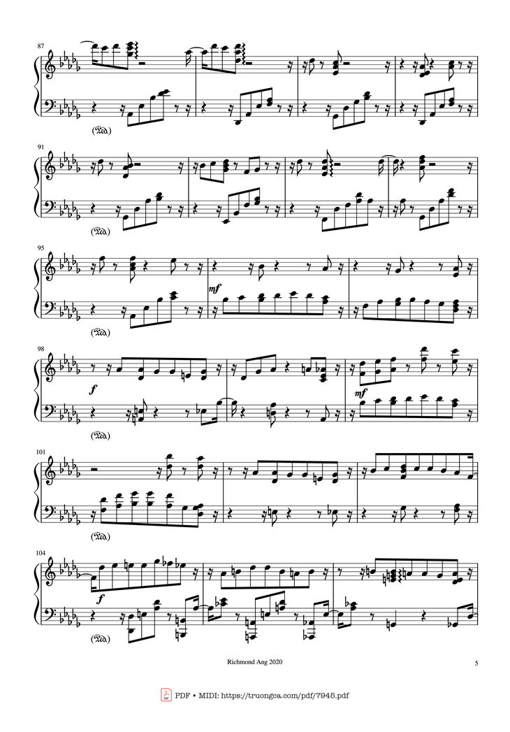 Page 5 of the piano sheet music PDF - The name of life, Inochi No Namae (Joe Hisaishi) by Joe Hisaishi
