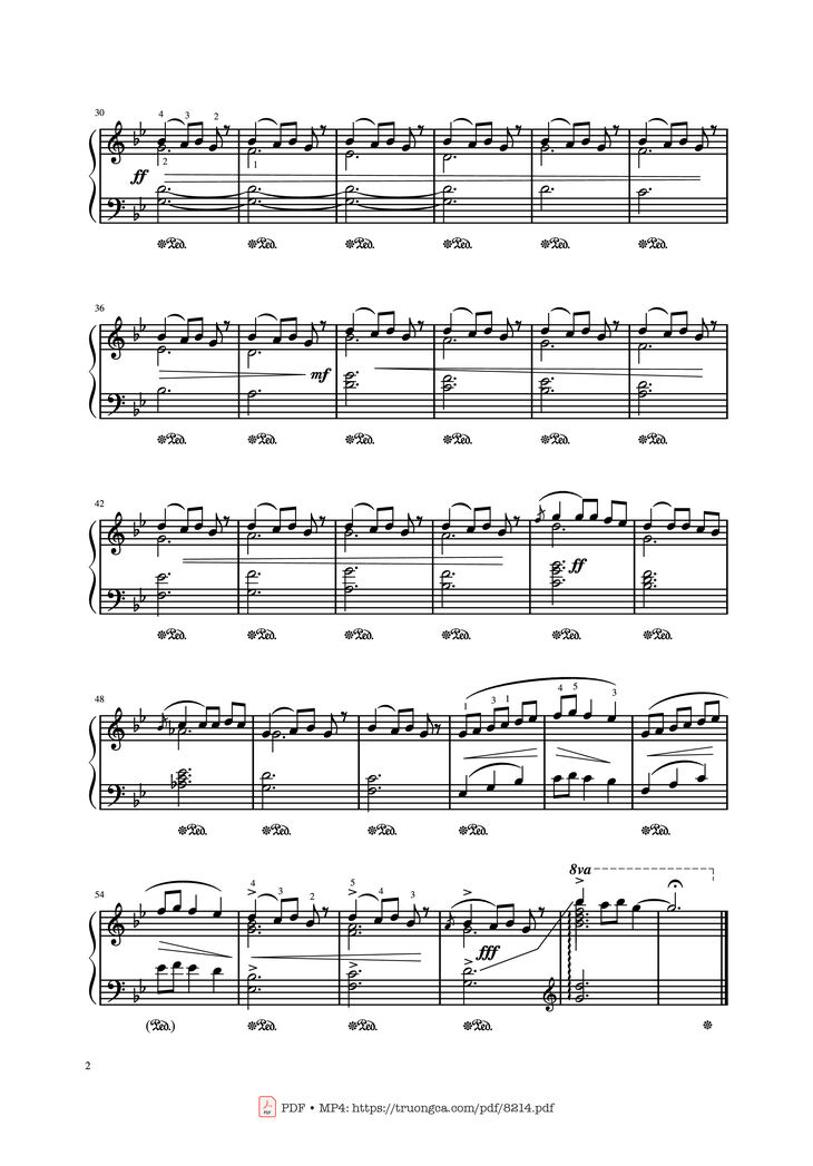 Page 2 of the piano sheet music PDF - Carol of the bells (Easy piano solo) by Dân ca Ukrainian