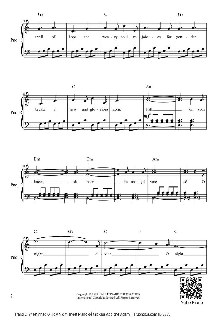 Page 2 of the piano sheet music PDF - O Holy Night sheet Piano dễ tập by Adolphe Adam