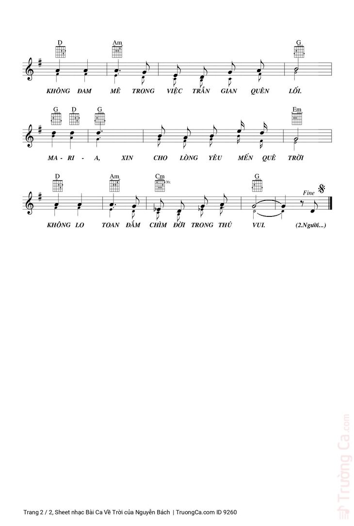 Page 2 of the piano sheet music PDF - Bài Ca Về Trời by Nguyễn Bách