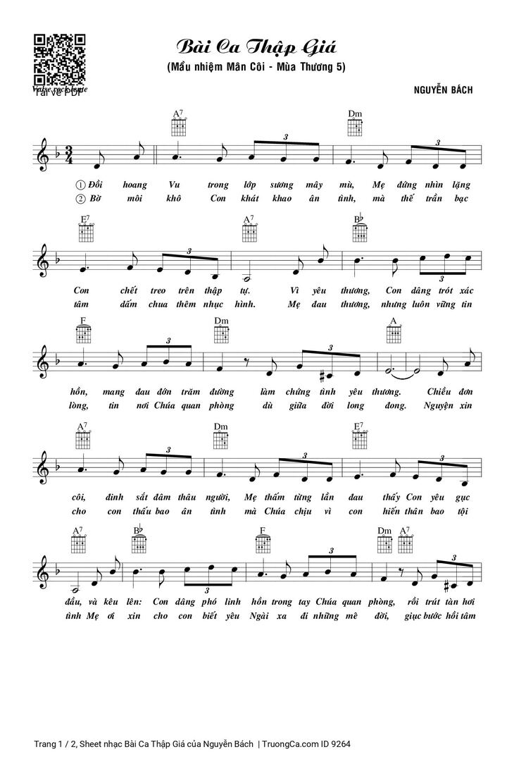 Page 1 of the piano sheet music PDF - Bài Ca Thập Giá by Nguyễn Bách