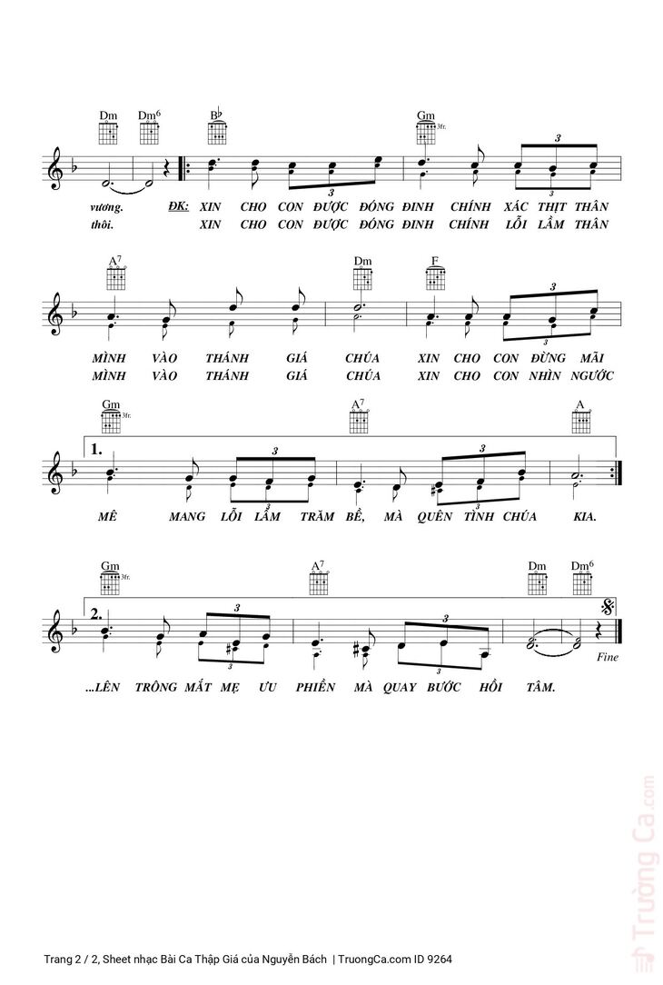 Page 2 of the piano sheet music PDF - Bài Ca Thập Giá by Nguyễn Bách