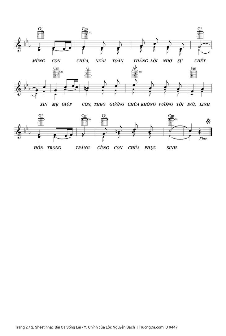 Page 2 of the piano sheet music PDF - Bài Ca Sống Lại - Y. Chính by Lời: Nguyễn Bách