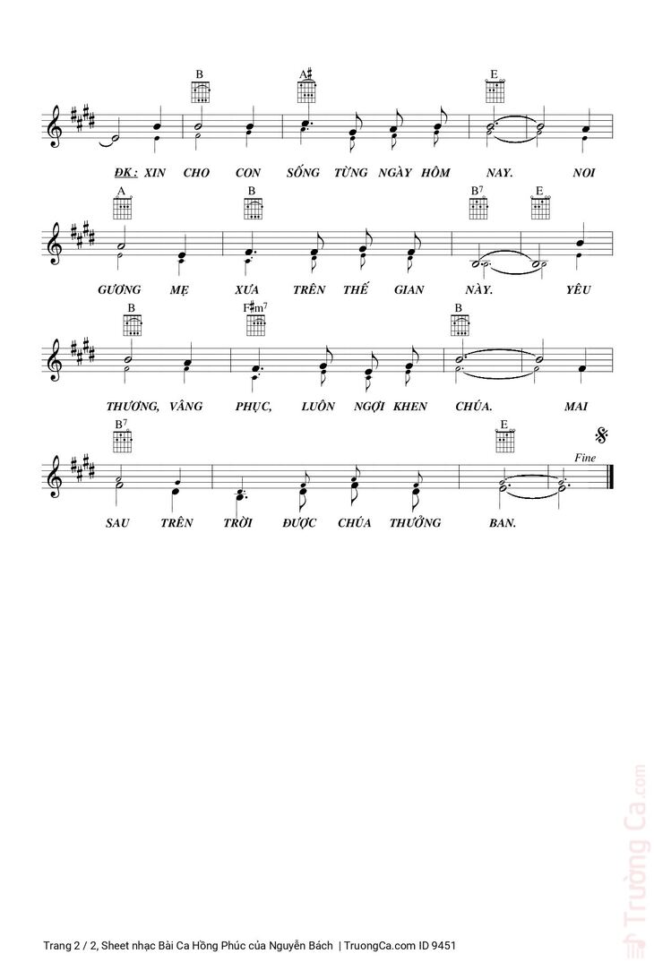 Page 2 of the piano sheet music PDF - Bài Ca Hồng Phúc by Nguyễn Bách