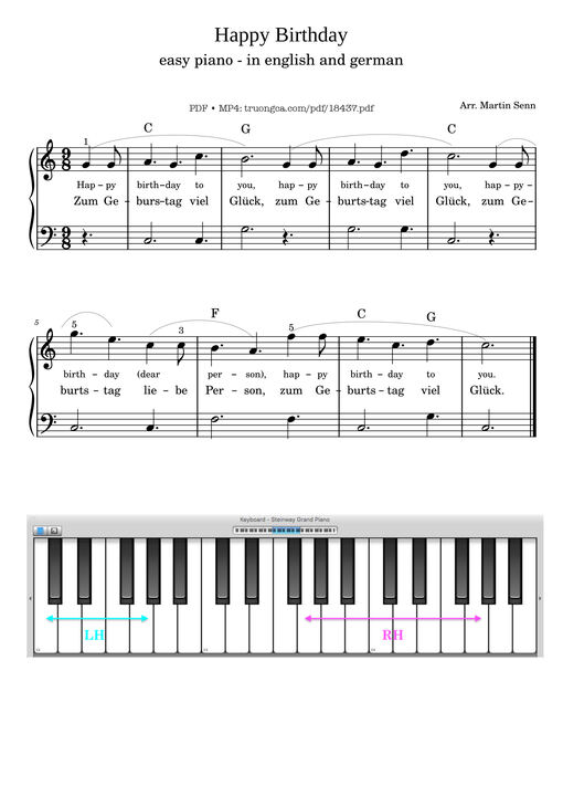 Happy Birthday sheet Piano EASY