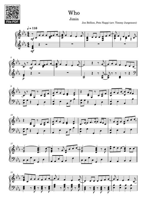 Sheet music preview - Who (from BTS 방탄소년단 ) Piano
