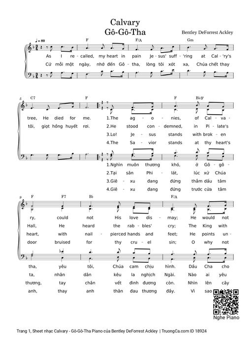 Sheet Music PDF for Calvary - Gô-Gô-Tha Piano