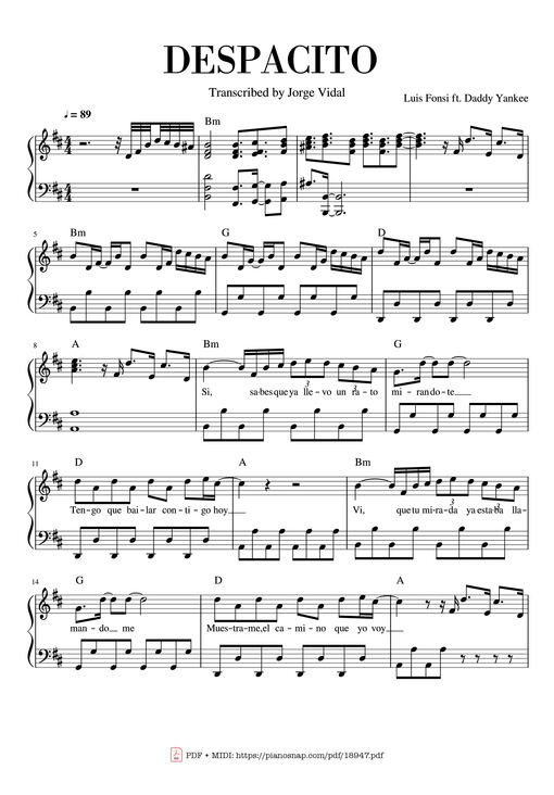 Despacito Piano Sheet
