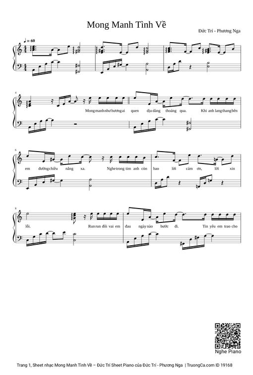 Mong Manh Tình Về Sheet Piano