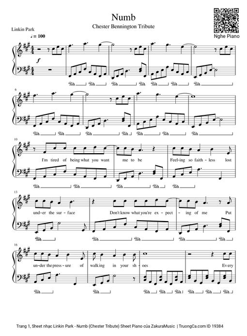 Linkin Park - Numb (Chester Tribute) Sheet Piano