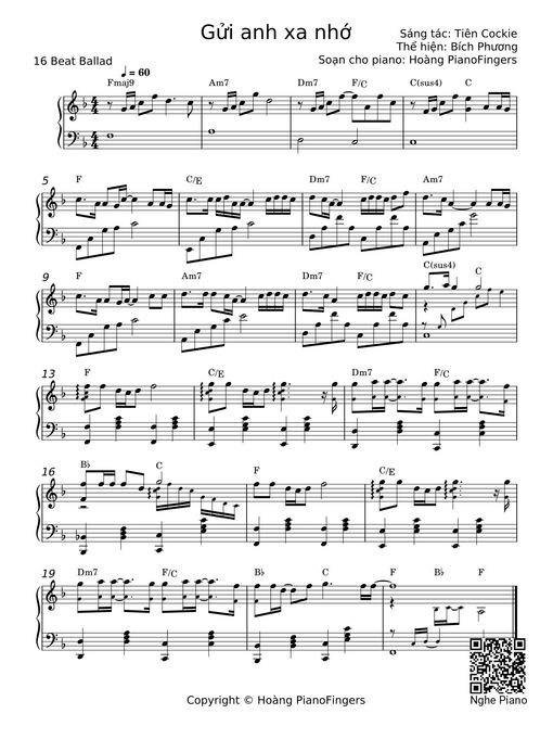 Gửi anh xa nhớ Sheet Piano