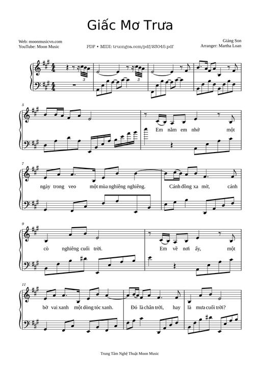 Sheet Music PDF for Giấc Mơ Trưa Piano