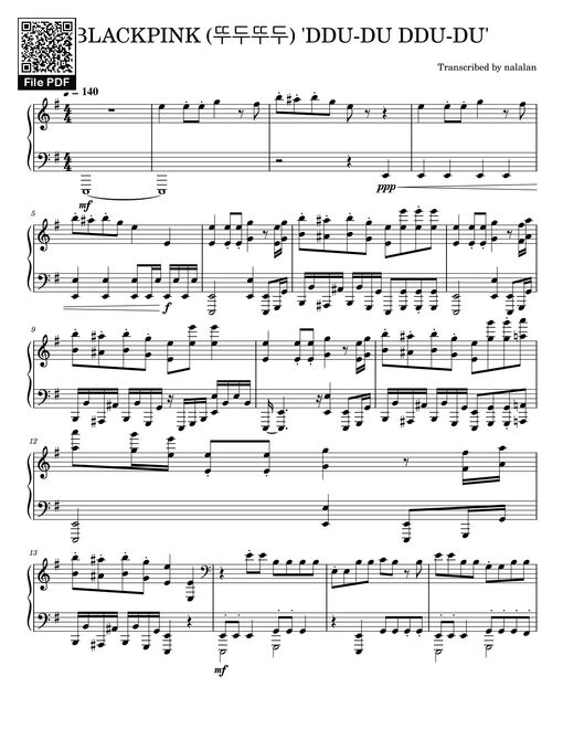 BLACKPINK (뚜두뚜두) 'DDU-DU DDU-DU'  Sheet Piano
