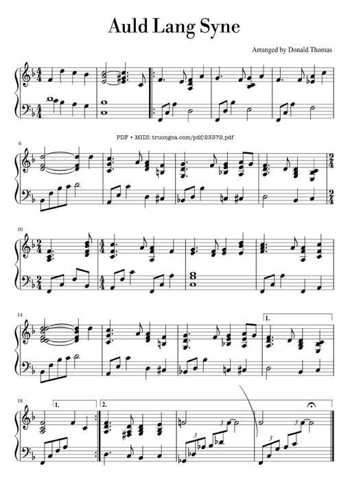 Auld Lang Syne Sheet Piano