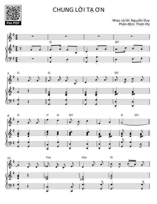 CHUNG LỜI TẠ ƠN Sheet đệm Piano