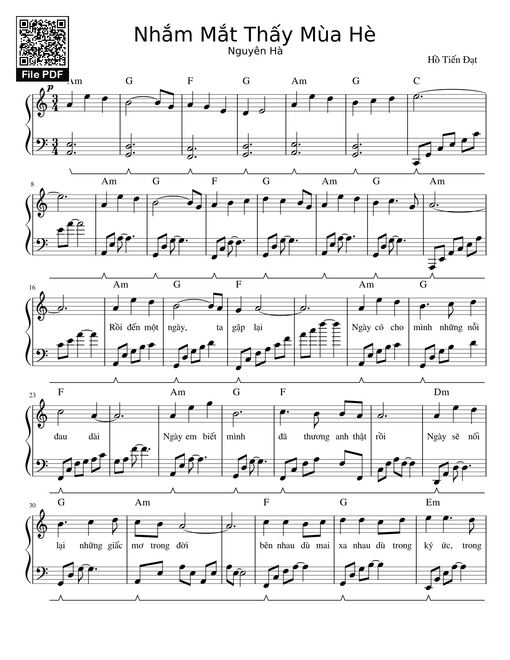 Nhắm Mắt Thấy Mùa Hè Sheet Piano