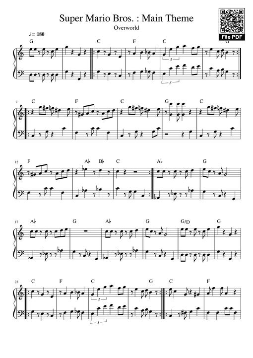 Super Mario Bros. : Main Theme Sheet Piano