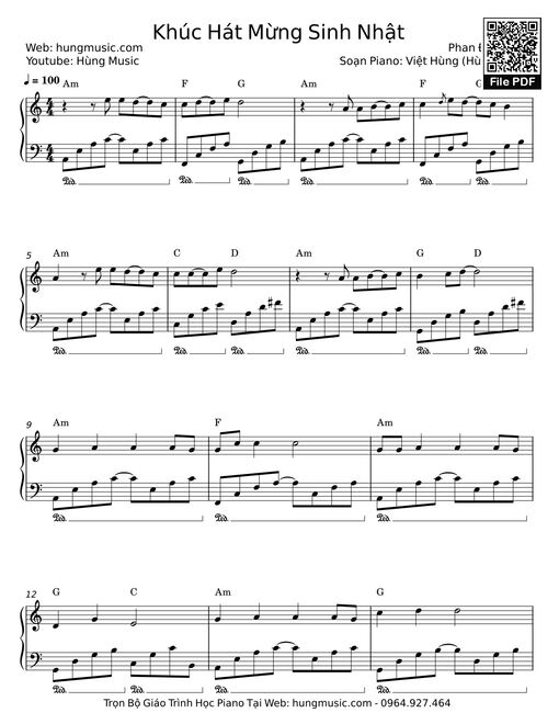 Khúc Hát Mừng Sinh Nhật Sheet Piano
