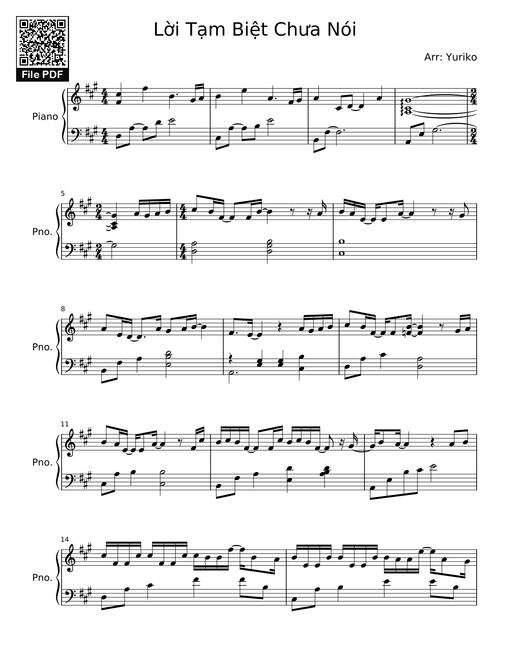 Sheet Music PDF for Lời Tạm Biệt Chưa Nói Sheet Piano