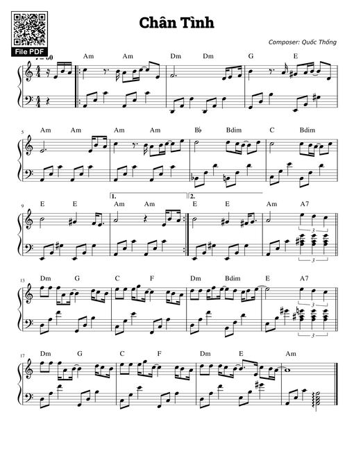Chân Tình Sheet Piano