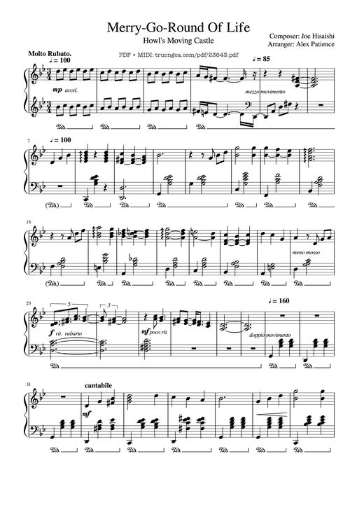 Merry-Go-Round Of Life Sheet Piano