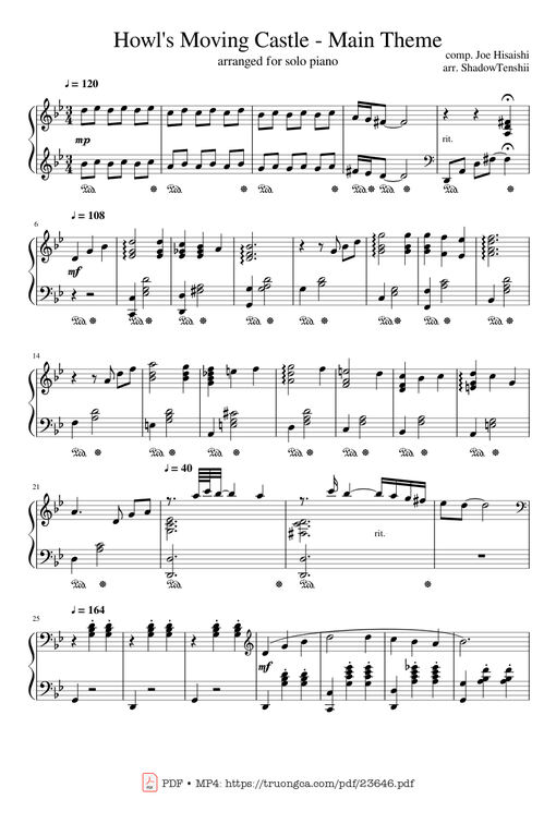 Howl's Moving Castle by Hisaishi - Main Theme Piano
