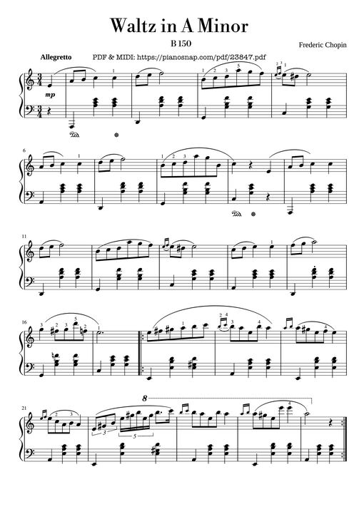 Waltz in A Minor (Chopin) Piano EASY