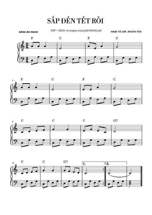SẮP ĐẾN TẾT RỒI Sheet Piano