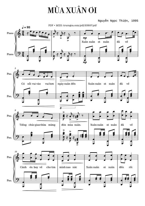Mùa xuân ơi Sheet Piano