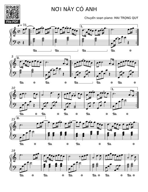NƠI NÀY CÓ ANH Sheet Piano