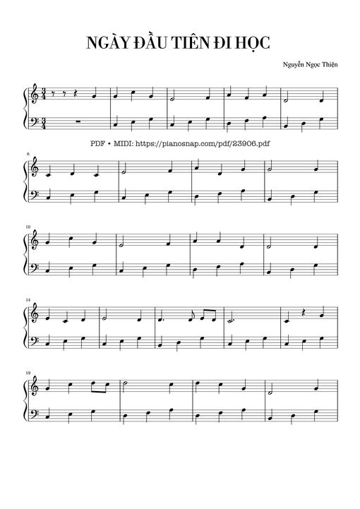 NGÀY ĐẦU TIÊN ĐI HỌC Sheet Piano