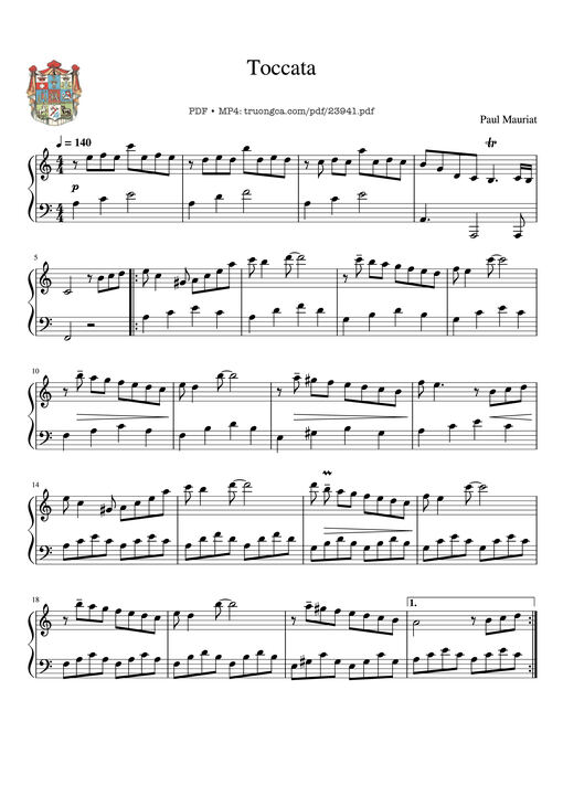Toccata P. Mauriat ease Sheet Piano