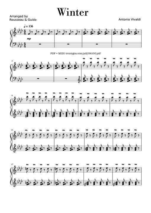 Winter - Vivaldi (Rousseau Version Original) Sheet Piano