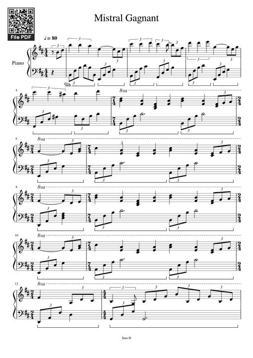 Mistral Gagnant Sheet Piano