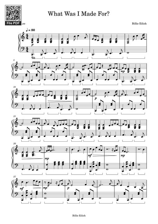 What Was I Made For? Sheet Piano