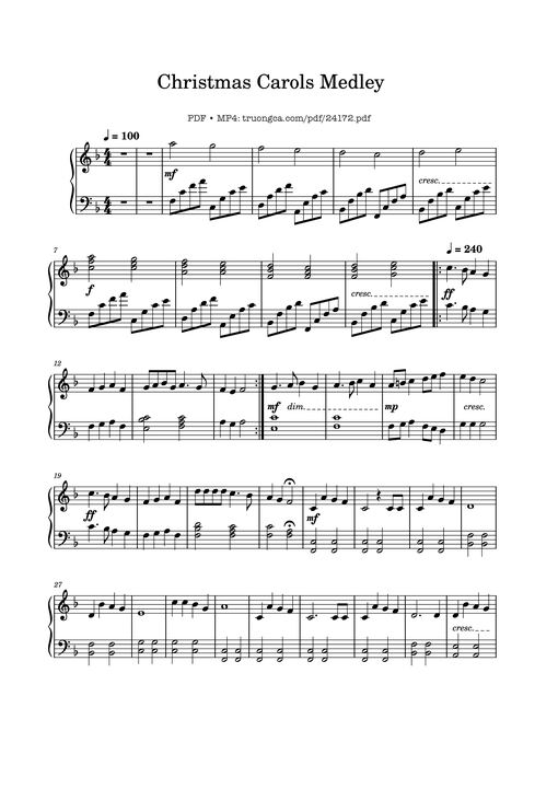 Christmas Carols Medley Sheet Piano Easy