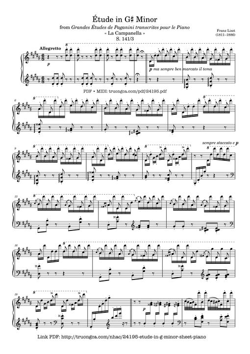Étude S. 141/3 in G♯ Minor La Campanella Sheet Piano