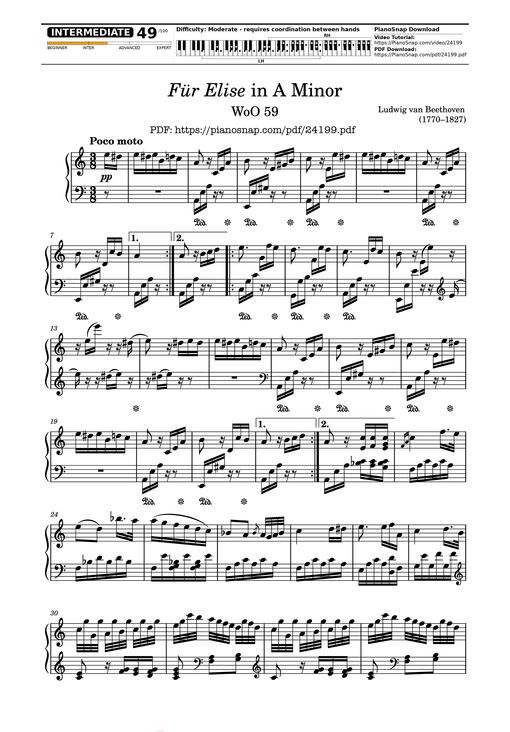 Für Elise in A Minor Sheet Piano