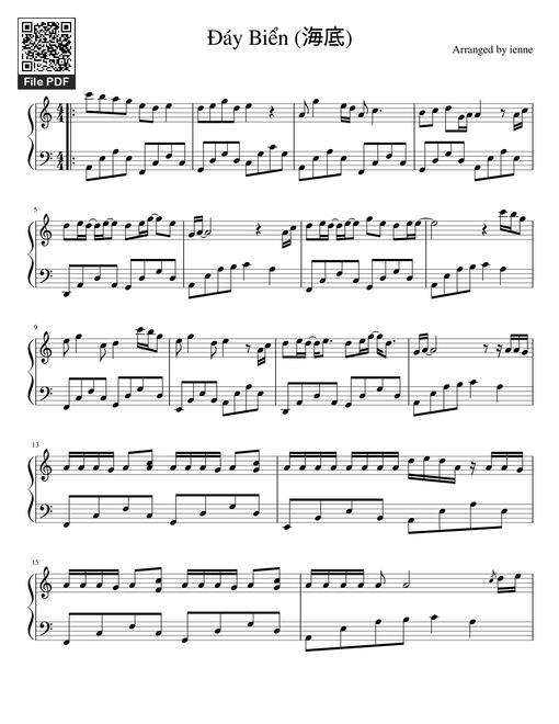 Sheet music preview - Đáy Biển (海底) Sheet Piano