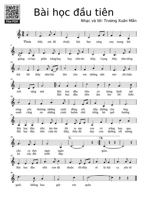 Bài học đầu tiên Sheet Piano