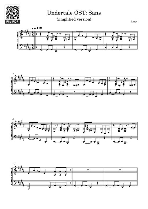 Undertale OST: Sans Sheet Piano