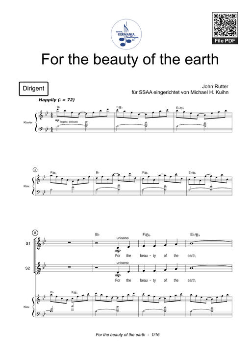 For the beauty of the earth Sheet Piano